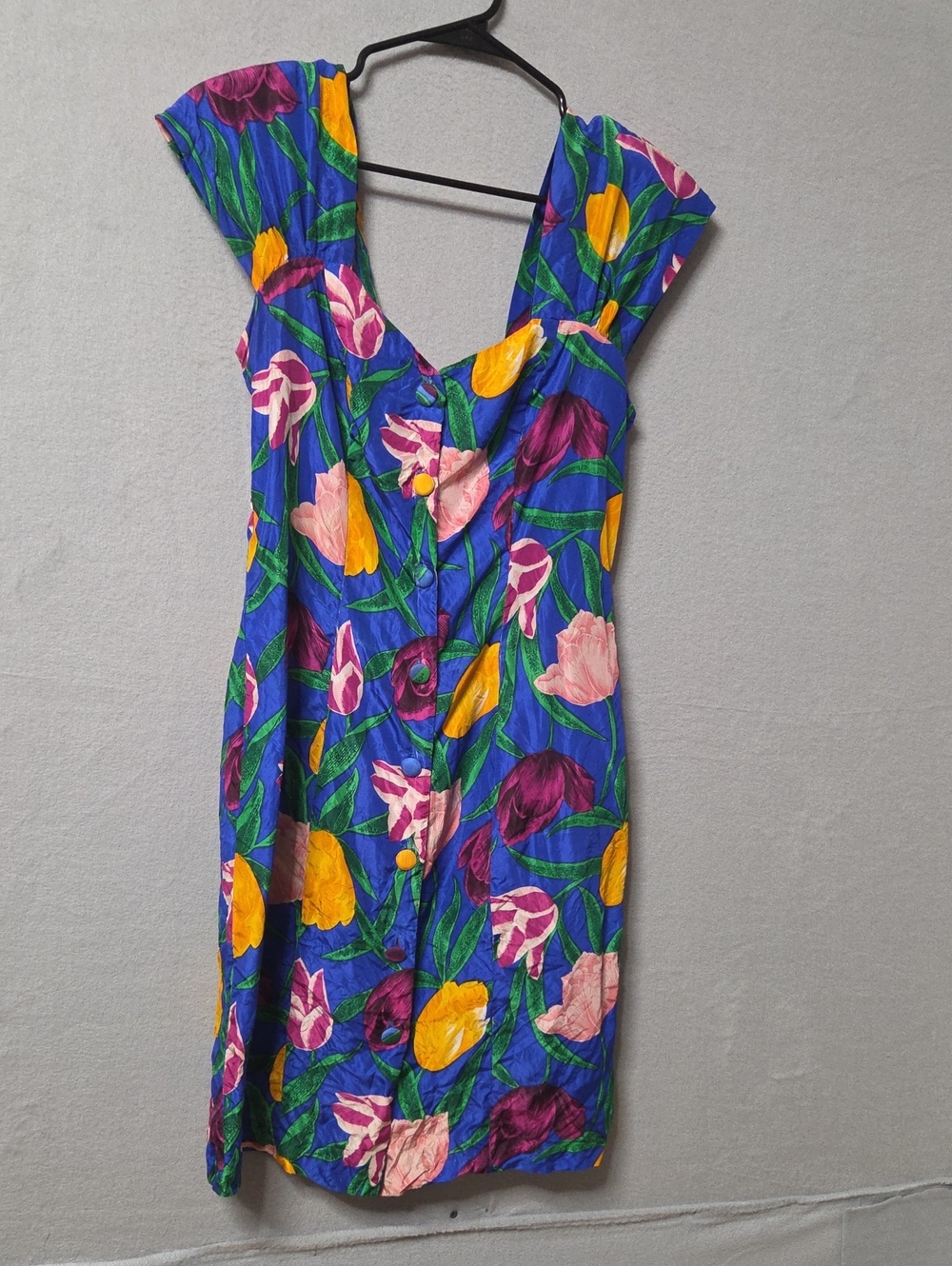 Vintage Madison Wells 100% Silk Tulip Floral Button Front Dress 9/10 M.
